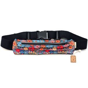 NWT Natural Life On the Run Waist Belt Running Belt Pouch Blue Floral Design